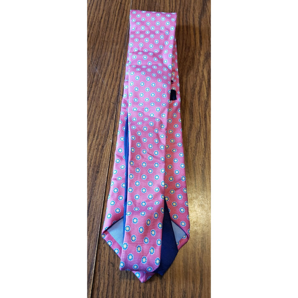 Tommy Hilfiger Men's Silk Blend Tie Pink Geometric Circle Pattern Necktie Tie - Picture 2 of 9